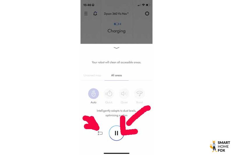 Dyson 360 Vis Nav: Reinigung starten und abbrechen